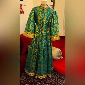 Elegant Hand Made One of a Kind Green and Gold Floral Dress